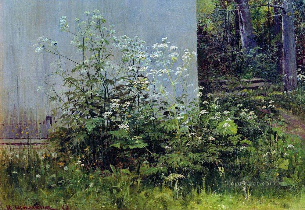 フェンスの花 古典的な風景 イワン・イワノビッチ油絵